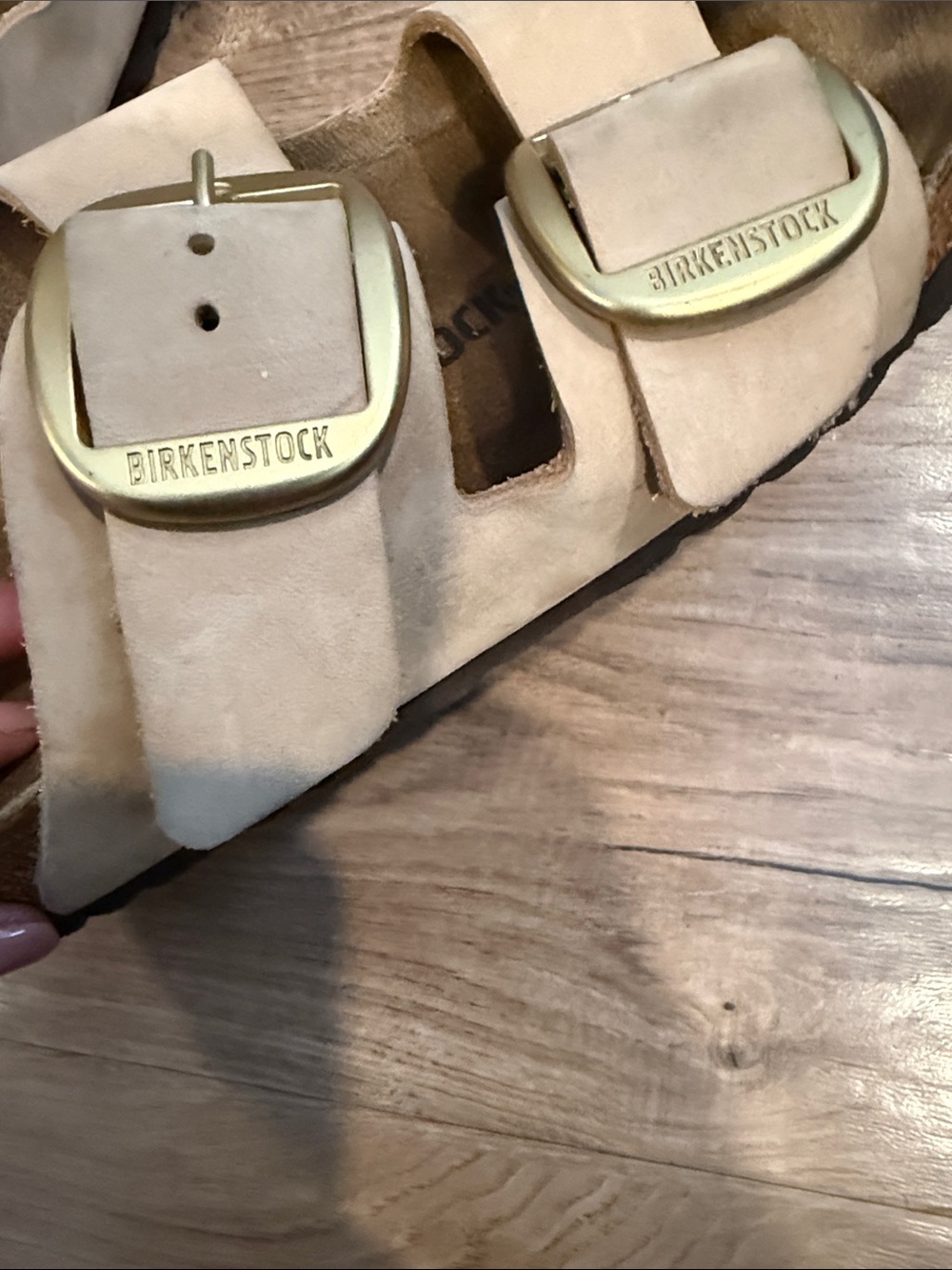 Women’s Birkenstock Beige Big-Buckle Slide Sandals - Picture 5 of 7